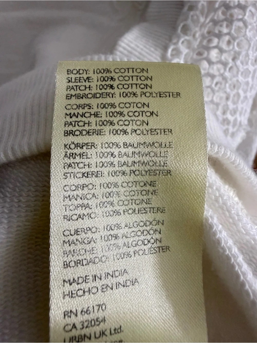 By Anthropologie Cream Lace Balloon-Sleeve Crewneck Sweatshirt Sz XL Boho